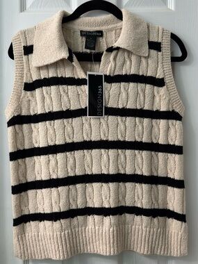 Cream & Black Striped Vest by Design365
